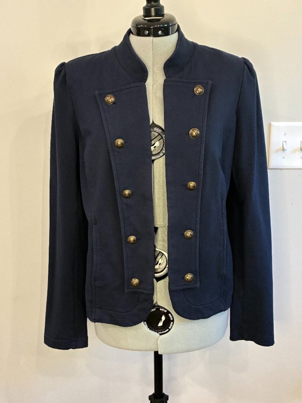 Tommy Hilfiger Navy Military Band Jacket Gold Crest Buttons M 0386